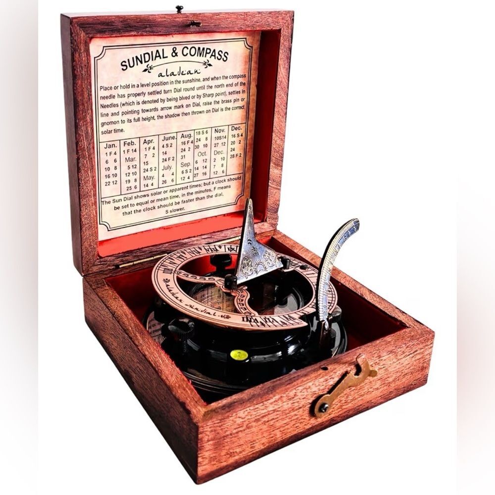 Aladean Brass & Copper Sundial Compass 3" SunClock Handmade Rustic Bronze Copper